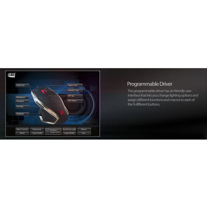 Souris de jeu programmable multicolore à 9 boutons Adesso IMOUSE X3
