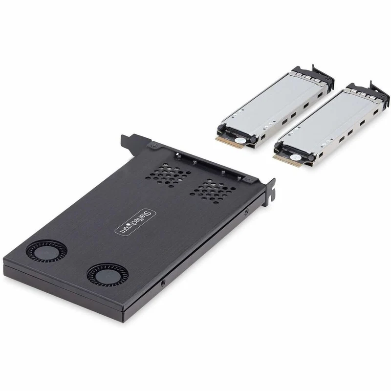 StarTech.com Support amovible pour SSD NVMe M.2 à double baie vers PCIe x8 ; bifurcation requise ; installation sans outil, baie de disque PCIe échangeable à chaud 2M2-REMOVABLE-PCIE